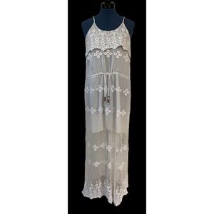 Cha Sor Ivory Lace Mesh Overlay Sleeveless Maxi Dress Coquette Fairy Romantic S